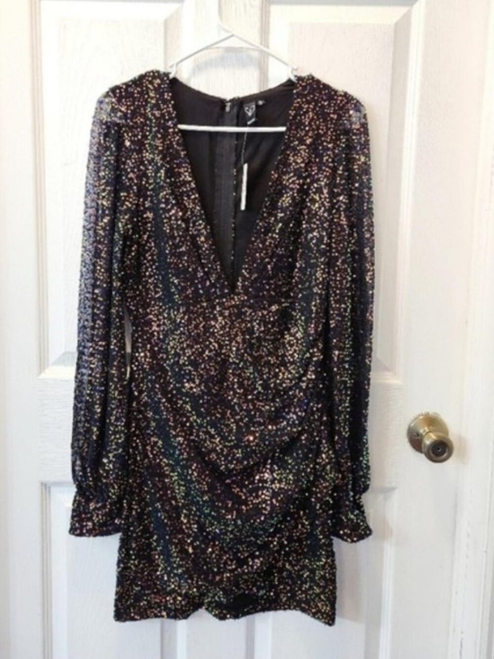 glitter black v neck Mini dress